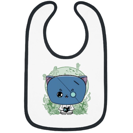 Book Fun Black Cat Scientist With Magic Book For Horror Fans Bibs
