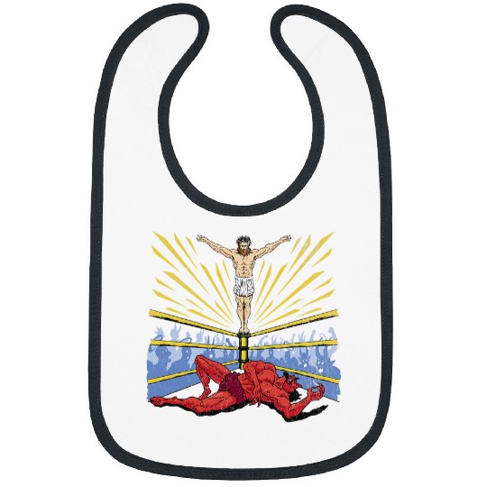Sport Wrestling Jesus Satan Funny Christian Faith Sarcastic Cute Bibs