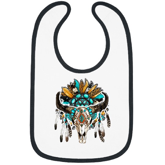 Cow Pet Western Boho Sunflowers Turquoise Cow Bull Skull 16 Bibs