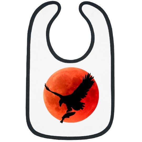 Fishing Fun Blood Moon Lunar Eclipse Eagle Fishing Silhouette Bibs
