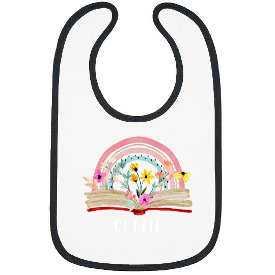 Book Fun Funny Bookworm Book Nerd Get Lit Book Flower Rainbow Reading Bibs