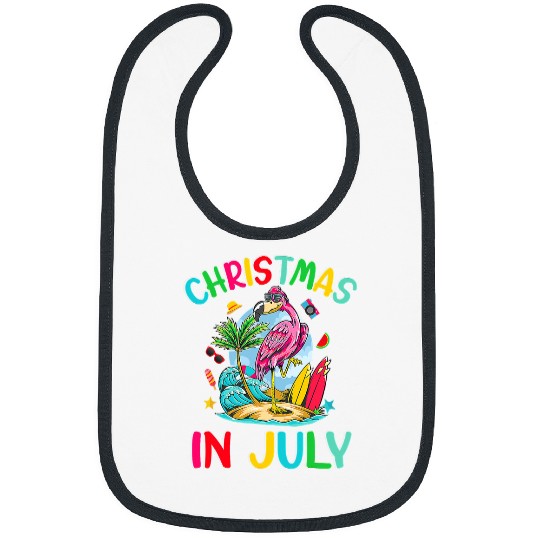 Flamingo Pet Christmas In July Flamingo Surfing Summer Vacation Beach Bibs