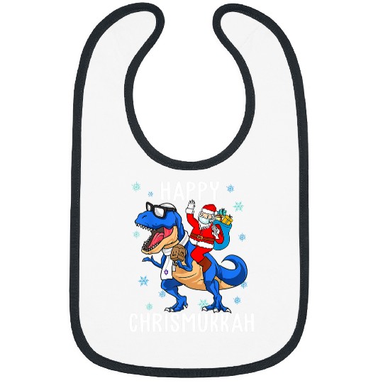 Dinosaur Pet Happy Chrismukkah Dinosaur And Santa Christmas Bibs