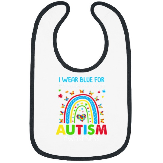 Autism Puzzle Butterfly Rainbow I Wear Blue For Granddaughter Autism Month 21 Bibs