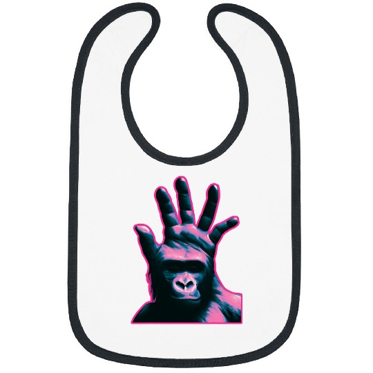 Gorilla Pet Vaporwave Hand Head Ape Palm Gorilla Chimpanzee Chimp Monkey Bibs