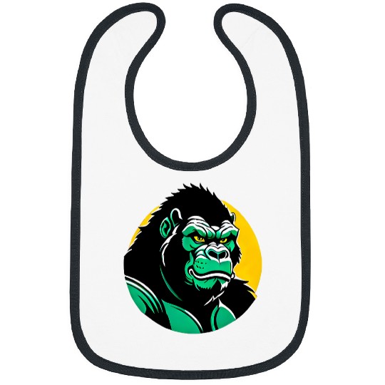 Gorilla Pet Smirking Green Gorilla Art Striking Line Art Prints Bibs