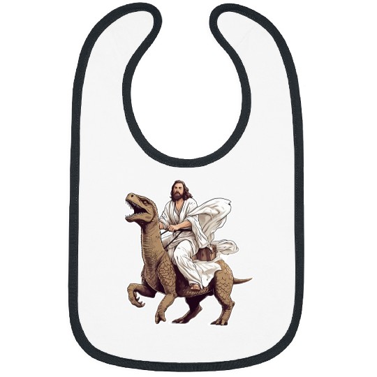 Dinosaur Pet Jesus Riding a Dinosaur Men Women Youth Bibs