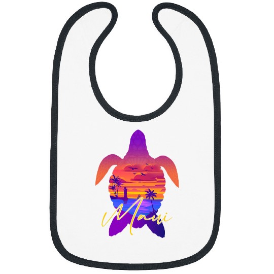 Turtle Pet Maui Hawaii Sunset Sea Turtle Matching Family Vacation Bibs