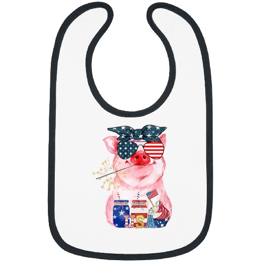 Pig Pet 4th Of July Pig Cute Pig Stars And Stripes Bandana 08 Bibs