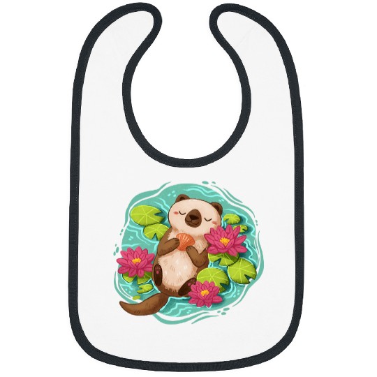 Otter Pet Otters Happy Otter Lotus Pond Seashell Animal Kawaii Otter Lovers Bibs