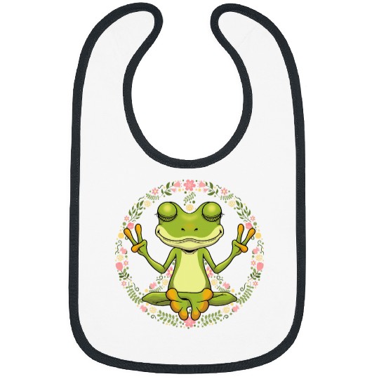 Frog Pet Peace Sign Meditating Frog Lover Gift Retro 70s 80s Hippie Bibs