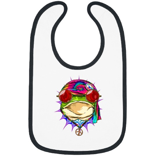 Frog Pet Hippie Frog Toad Tie Dye Peace Sign psychedelics Frog Lover 9 Bibs