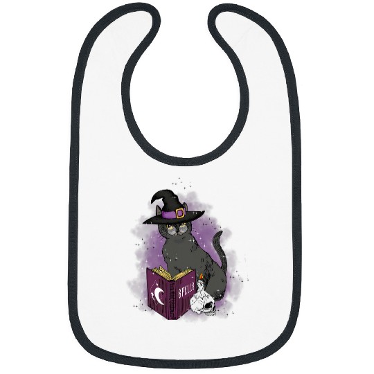 Book Fun Cat and Witch Cats Spell Book Spiritual Design Bibs