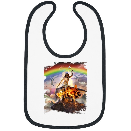 Dinosaur Pet Jesus Riding A Dinosaur TRex Dino Christian Parody Funny Bibs