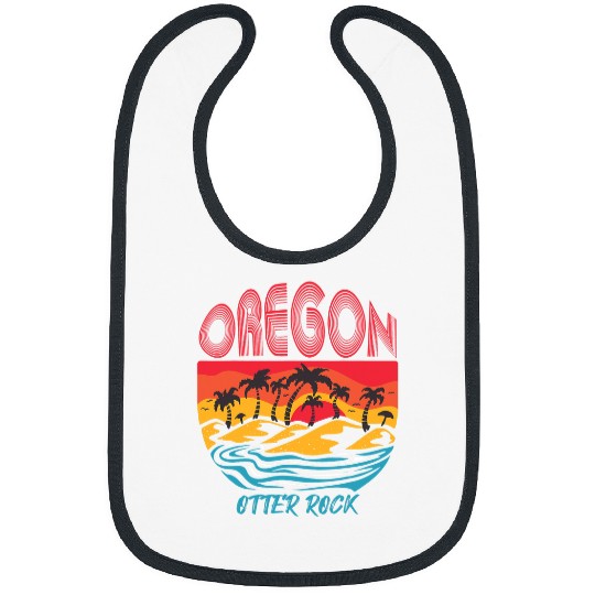 Otter Pet Retro Otter Rock Beach Oregon Palm trees Ocean Surfing Bibs