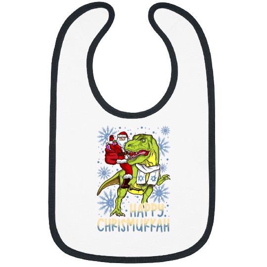 Dinosaur Pet Hanukkah Chrismukkah Santa riding Dinosaur and Star of David Bibs