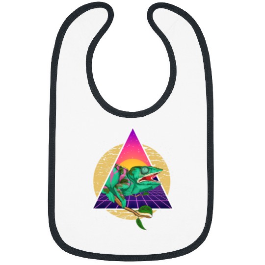 Chameleon Pet Vaporwave 80s Art Lizard Reptile Tropical Chameleon 1 Bibs