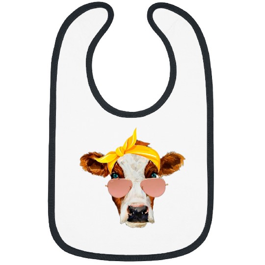 Cow Pet With Sunglass 2Headwrap Funny Country Girls Farm Life Bibs