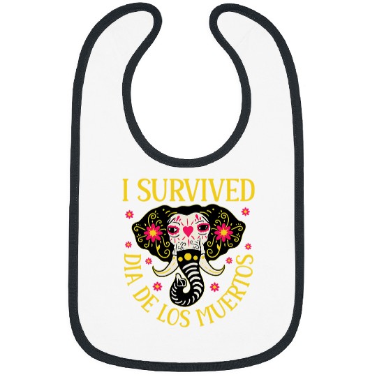 Elephant Mammal Cool Sugar Skull Elephant Skeletons Mexican  Day Muerte Bibs