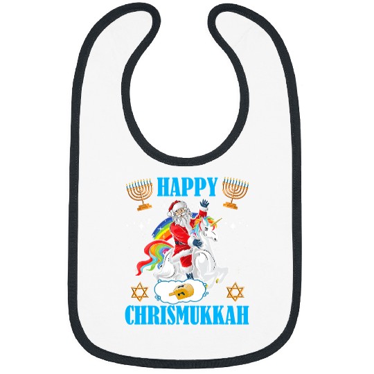 Unicorn Pet Happy Chrismukkah Hanukkah Christmas Jewish Unicorn Santa 8 Bibs