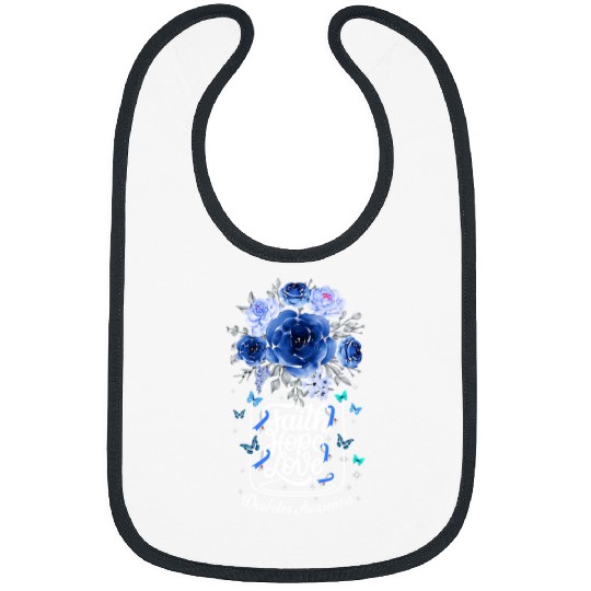 diabetess Ribbon Faith Hope Love Flower Blue Ribbon 50 Bibs