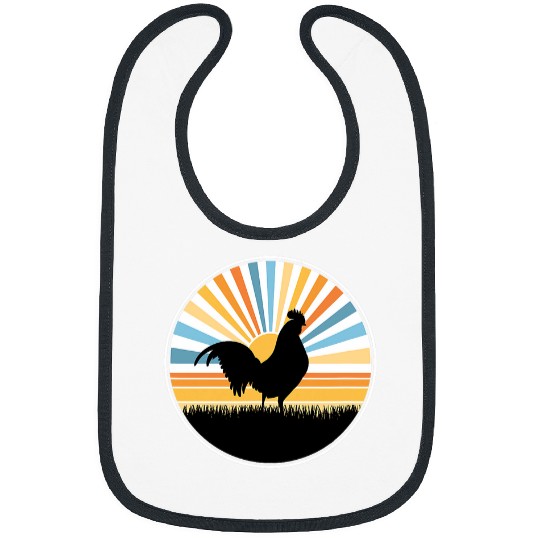 Chicken Pet Rooster Sunset Retro Chicken Farm Farmer Backyard Midwest Bibs