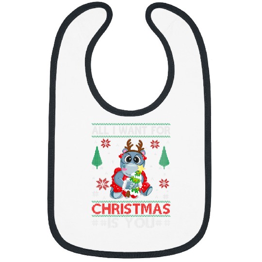 Hippo Pet All I Want For Christams Is You Funny Hippopotamus Outfit Bibs