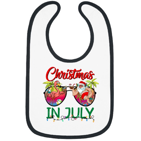 Flamingo Pet Christmas In July Sunglasses Santa Flamingo Beach Vacation Bibs
