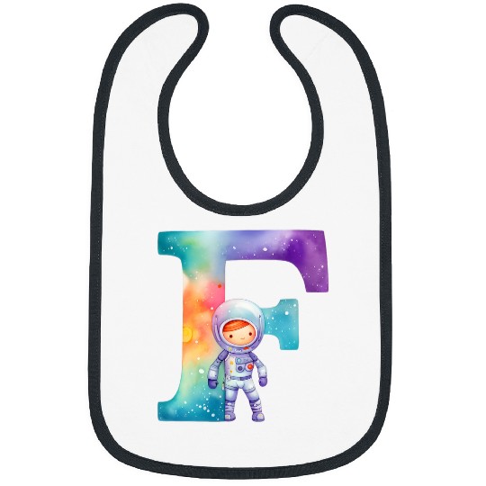 Space Astronaut Letter F Name Monogram Initial Galaxy Planet Bibs