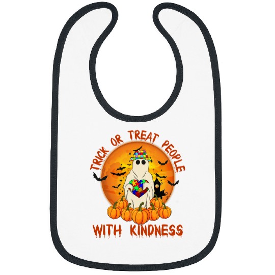 Autism Puzzle Trick or Treat People With Kindness Autism ghosts Halloween Bibs