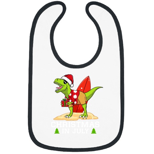 Dinosaur Pet Christmas In July Funny Santa TRex Summer Vacation Lover Bibs