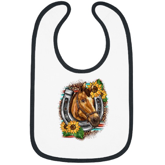 Horse Pet Western Horse with Sunflowers Horse Lover Cowgirl Horseshoe Bibs
