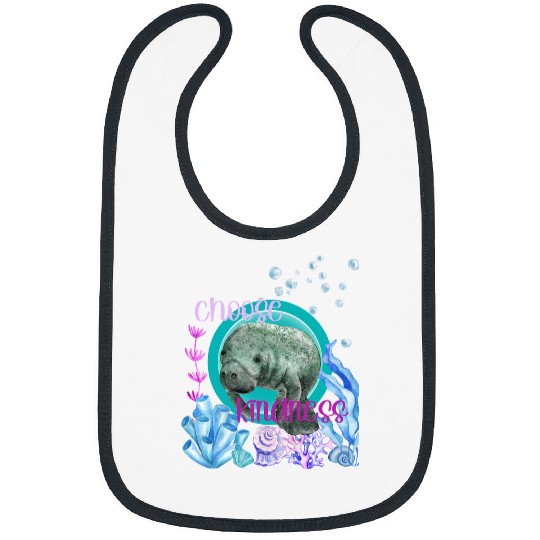 Manatee Pet Choose Kindness Inspirational Watercolor Ocean Bibs