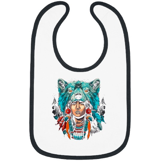 Coyote Mammal Woman wolfs Head Native American Warrior Tradition Bibs