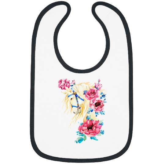 Horse Pet White horse with a mane of pink peony flowers rose Bibs