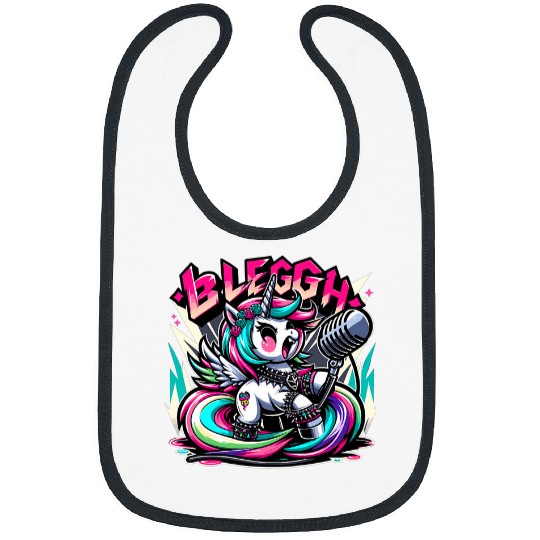Unicorn Pet Blegh Metalcore Unicorn Screaming Into a Microphone Bibs