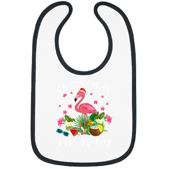 Flamingo Pet Christmas In July Tee Pink Bibs