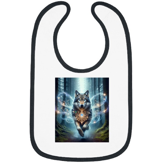 Coyote Mammal with a a magical necklace running a fantasy forest Bibs