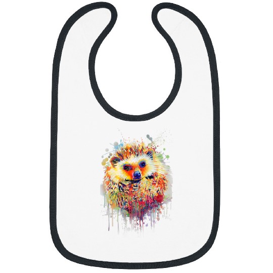 Hedgehog Pet Face Hand Drawn Water Color Splash Art Colorful Pet 2 Bibs