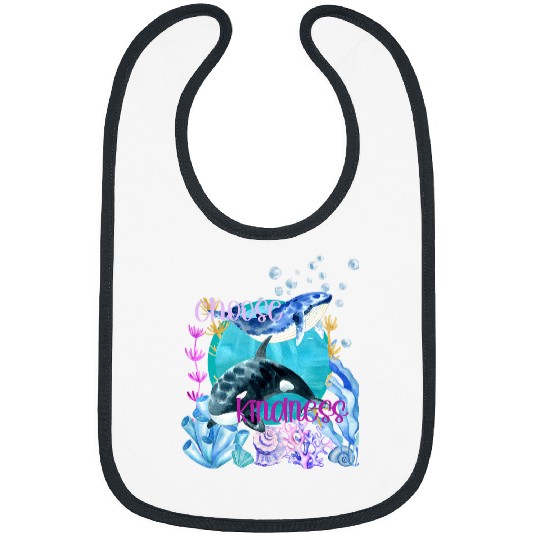 Whale Pet Orca Lover Choose Kindness Watercolor Underwater Bibs