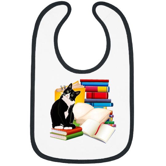 Book Fun Kawaii Cat On Books Librarian Teacher Book Lovers Cat Bibs