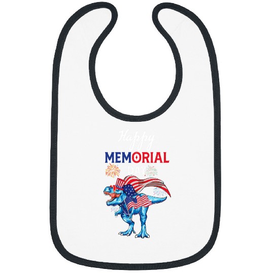 Dinosaur Pet Happy Memorial Day 4th Of July Dinosaur Firework USA Flag Bibs