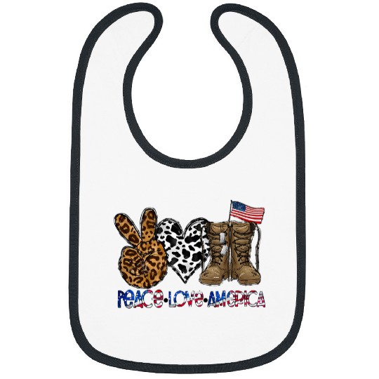 Cow Pet Leopard Cowhide Military Boots USA Flag Peace Love America Bibs
