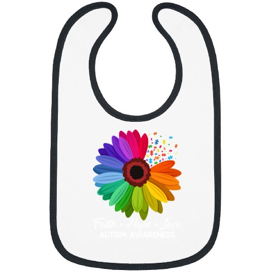 Autism Puzzle Faith Hope Love Sunflower Bibs