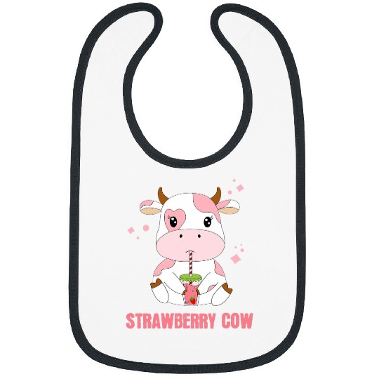 Cow Pet Kawaii Strawberry Cow Drinking Strawberry Milk Cute Japanese Bibs
