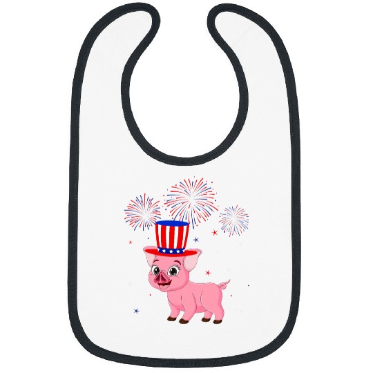 Pig Pet Graphic Red White Blue Firesworks Decor 4th Of July Bibs