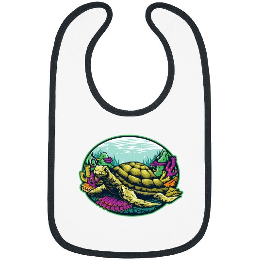 Turtle Pet Underwater Sea Turtle in Coral Reef Statement Graphic Tee Bibs