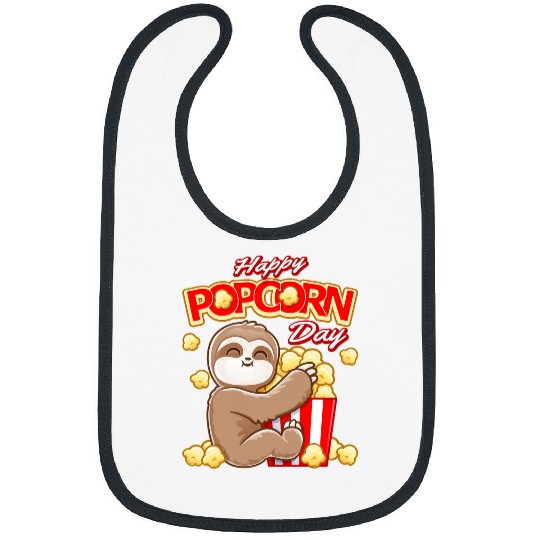 Sloth Pet Gift Happy Popcorn Day Cute Sloth Relax its Movie Night Bibs