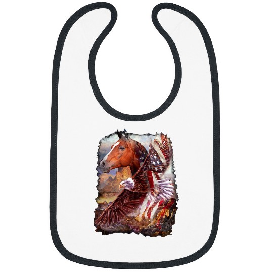 Horse Pet Wild horse with american bald eagle Bibs