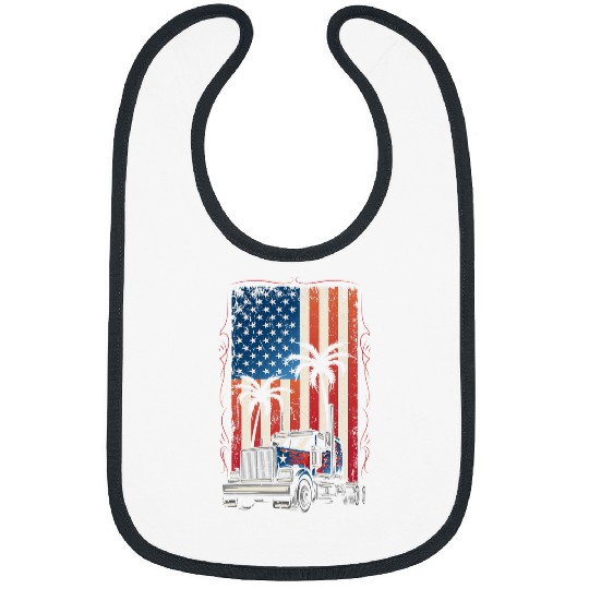 Truck Fun American Flag Truck Driver 18 Wheeler 4th of July Bibs